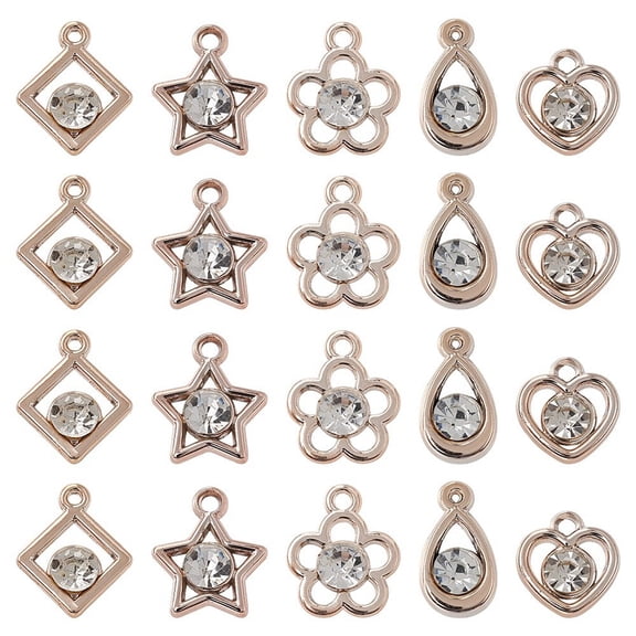 1Bag 20Pcs 5 Styles Acrylic Pendants Iridescent with Acrylic Rhinestone Mixed Shape Mixed Shapes 14~18x10~14.5x5~5.5mm Hole: 1~2mm 4pcs/style