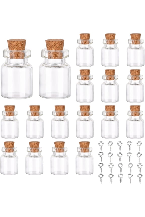 1Bag 20pcs Cube Shape Tiny Bottle Charms Clear Glass Mini Wish Bottles Small Potion Bottles with Cork Stopper & 20pcs Eye Pin Peg Bails for Home Party Decor Crafts DIY Jewellery Making