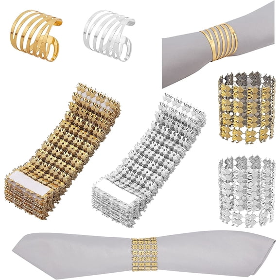 1Bag 24 Pcs 4 Styles Alloy Napkin Rings Swivel Hollow Napkin Rings Buckles Rhinestone Bling Napkin Holder Adornment for Place Settings Wedding Receptions Birthday Christmas Party Family Mixed Color