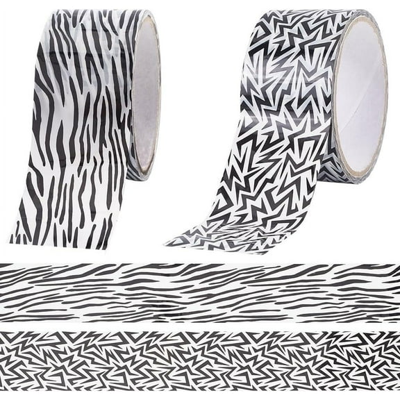 1Bag 2Styles Lightning Bolt Packing Tape Zebra Stripes Self Adhesive Decorative Paper Tape Roll Gift Boxes Wrapping Tape for DIY Art Craft Business Sealing Boxes Mail Boxes Supplies 16.4 Yards