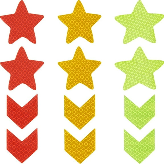 1Bag 30Pcs 6Styles Reflective Warning Sticker Star Arrow Self-Adhesive Night Visibility Safety Mark Waterproof Reflector Tape Decals Applique for Vehicle Motorcycle Bicycle Clothing