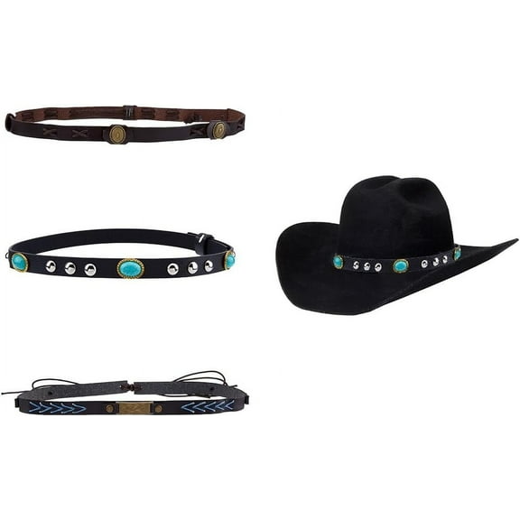 1Bag 3Pcs 3 Style Cowboy Hat Bands with Alloy Clasp Buckle Imitation Leather Southwestern Cowboy Hat Belt Classical Native Style Hatbands Hat Accessories