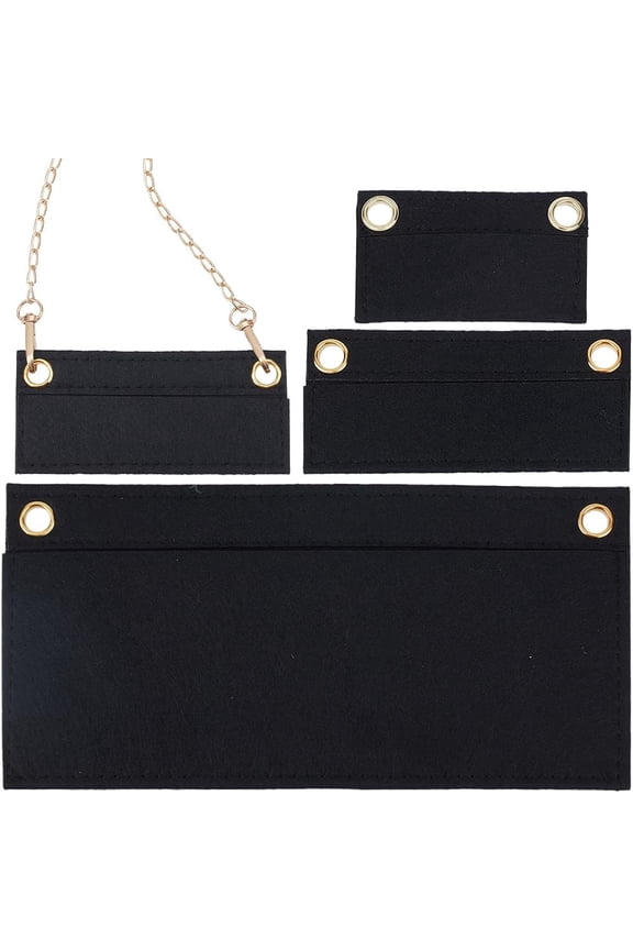 1Bag 3Pcs Black Purse Felt Insert Organizer 3 Sizes Wool Tote Bag Organizer with Eyelet Bag Classic Inner Pocket Storage Multipurpose Handbag for Envelope Handbag Travel Bag Cosmetic Bag