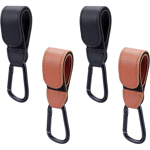 1Bag 4 Sets 2 Colors PU Leather Stroller Hooks with Iron Spring Gate Ring Mixed Color Hook: 155x31x6mm Clasp: 66x37x6mm 2 sets/color