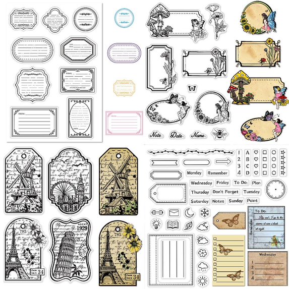 1Bag 4 Styles PVC Plastic Stamps for DIY Scrapbooking Photo Album Decorative Cards Making Stamp Sheets Tag 160x110x3mm 1 sheet/style