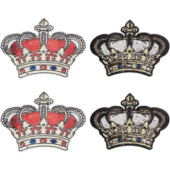 1Bag 4Pcs 2 Styles Crown Shape Embroidery Sequins Patches Red White Sew on/Iron on Patch Applique for Wedding Bride Dress Repairing and Decorating