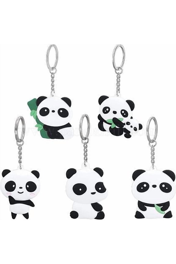 1Bag 5 Pcs 5 Styles Panda Keychains Silicone Cute Keychains Party Favors in the Nature of Small Toys for School Carnival Rewards Kids Birthday Supplies