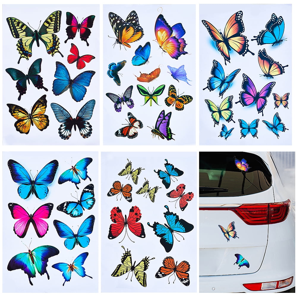 1Bag 5 Style Butterfly Vinyl Car Stickers PVC Waterproof Bumper Self ...