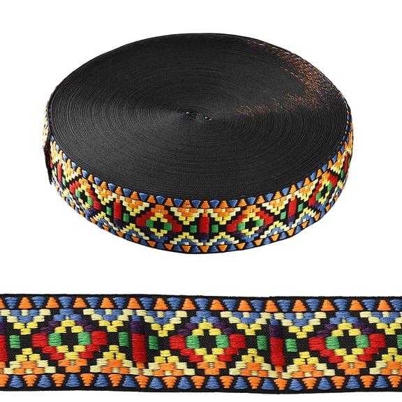 1Bag 5 Yards Ethnic Style Embroidery Polycotton Ribbons Jacquard Ribbon Tyrolean Ribbon Rhombus Pattern Colorful 1-7/8 inch(48mm)