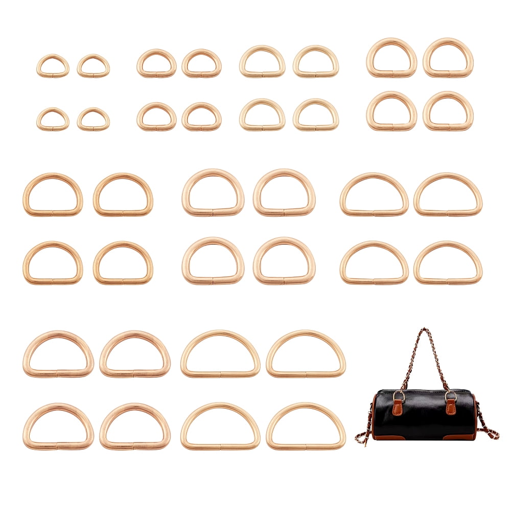 1Bag 54Pcs 9 Styles Iron D Rings Buckle Clasps Garment Accessories Findings Light Gold 15~35x19.5~46x2.8~5mm 6pcs/style