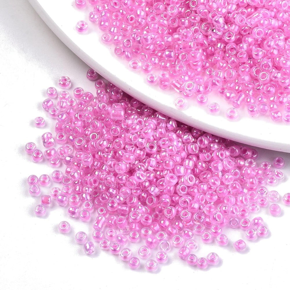 1Bag 6/0 Glass Seed Beads Inside Colours Round Hole Round Transparent Colours Rainbow Pearl Pink 6/0 4~5x2.5~4.5mm Hole: 1.2mm about 4500pcs/bag