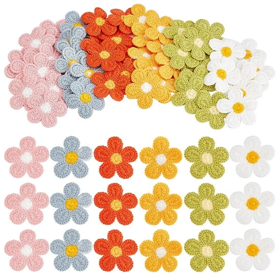 1Bag 60pcs Crochet Flowers Applique 50mm Handmade Crocheted Floral Embellishments Flower Sew On Patches for Clothes Bags Hats or Arts Crafts DIY Decor