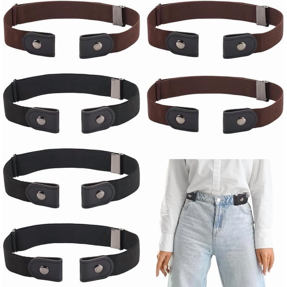 1Bag 6Pcs 2 Colors Canvas Elastic Invisible Belt with Alloy Buckles Stretch Blets for Jeans Mixed Color 11~18-7/8 inch(28~48cm) 3Pcs/color