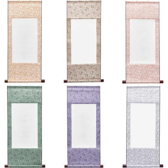 1Bag 6Pcs 6 Style Polyester Vertical Painted Scroll with Wooden Stick Rice Paper & Cords Rectangle Mixed Color 70.2x34.3x2.6cm 1pc/style