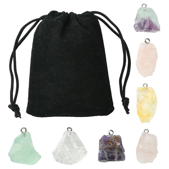 1Bag 7Pcs 7 Styles Raw Rough Natural Gemstone Pendants Nuggets Charms with Platinum Plated Iron Loops 21~34.5x15~25.5x10~17mm Hole: 2mm 1pc/style