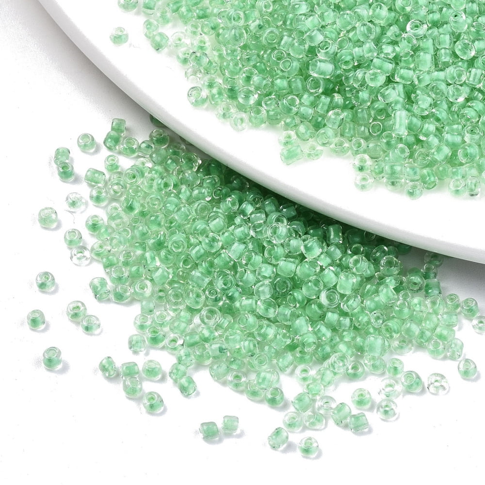 1Bag 8/0 Glass Seed Beads Transparent Inside Colours Round Hole Round Light Green 8/0 3~4x2~3mm Hole: 0.8mm 15000pcs/bag