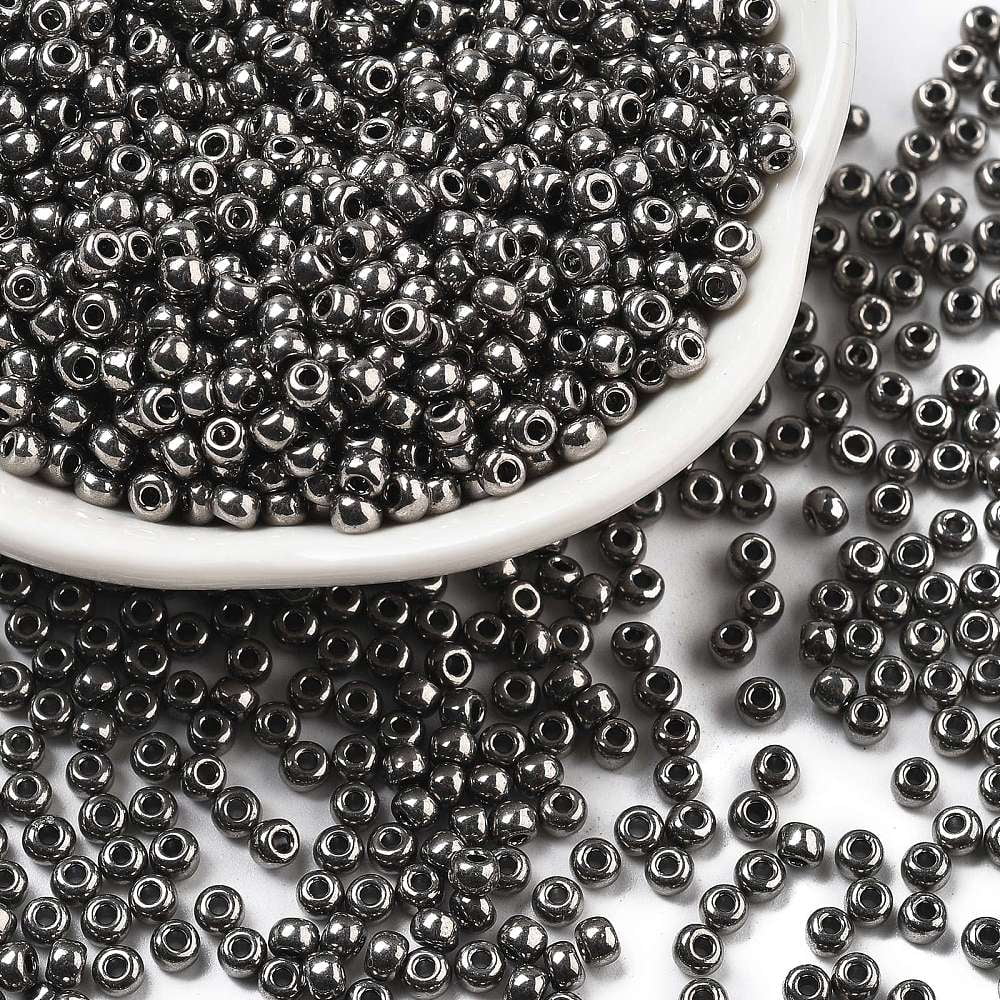 1Bag 8/0 Grade A Round Glass Seed Beads Metallic Colours Dark Gray 8/0 3x2mm Hole: 1mm about 10000pcs/bag