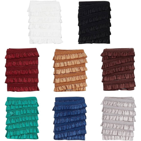 1Bag 8Pcs 8 Colors 1M Polyester Ruffled Elastic Lace Trim for Clothes Sewing Mixed Color 3/8 inch(10mm) 1.09 Yards(1m)/pc 1pc/color