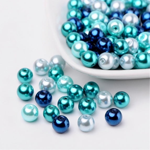 1Bag 8mm Carribean Blue Mix Pearlized Glass Pearl Beads Mixed Color Hole: 1mm