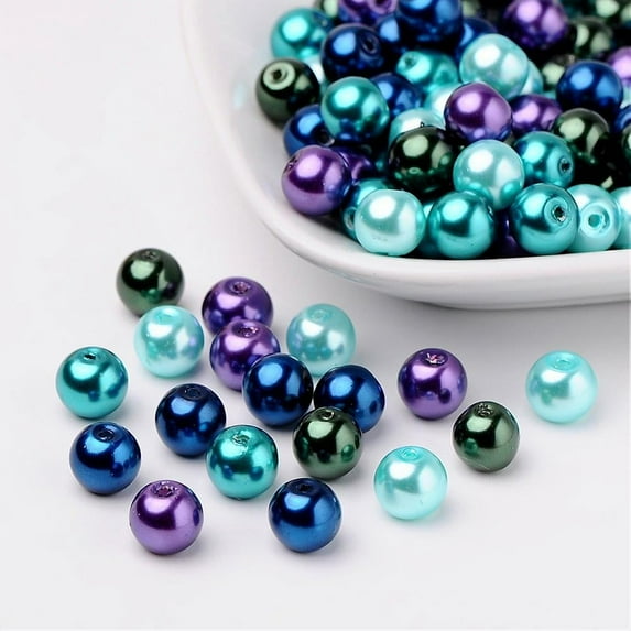 1Bag 8mm Ocean Mix Pearlized Glass Pearl Beads Mixed Color Hole: 1mm