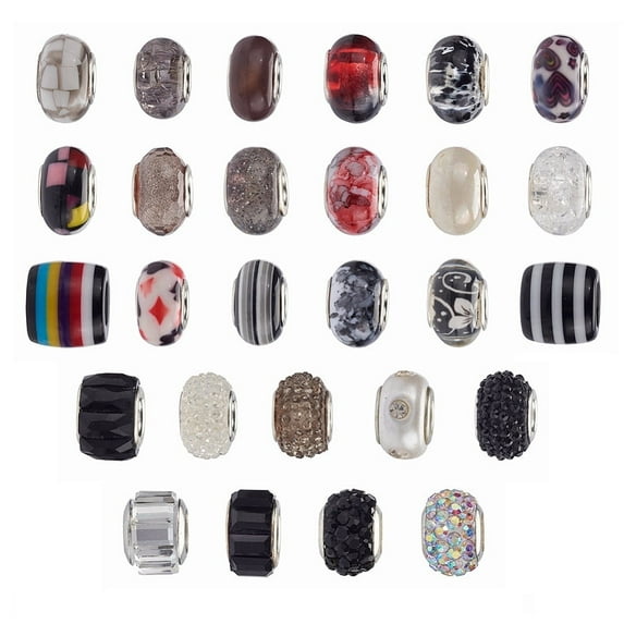 1Bag Acrylic & Resin & Polymer Clay Rhinestone European Beads Large Hole Beads with Silver Color Core Rondelle Mixed Color Beads: 13.5~14x8~10mm Hole: 5mm 54pcs/bag