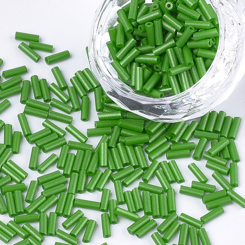1Bag Baking Paint Glass Bugle Beads Round Hole Green 6~6.5x2mm Hole: 0.8mm about 30000pcs/bag