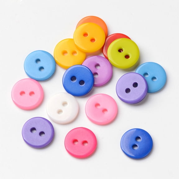 1Bag Candy Colorful Two-hole Buttons Resin Button Flat Round Mixed Color about 11mm in diameter hole: 1.5mm about 1000pcs/bag