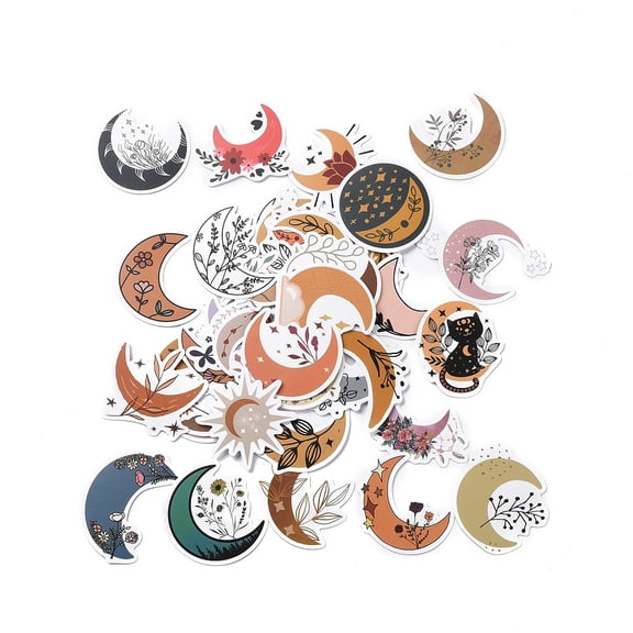 1Bag Cartoon Moon with Flower Paper Stickers Set Luggage Cup Computer Mobile Phone Skateboard Guitar Stickers Tarot Theme 30~66x32~72x0.3mm