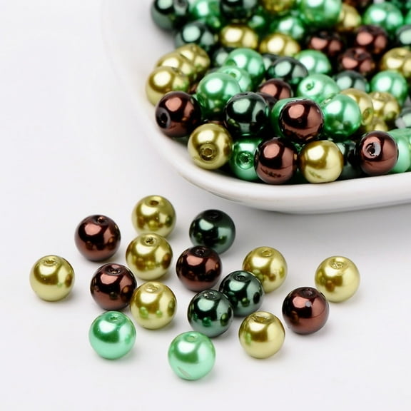 1Bag Choc-Mint Mix Pearlized Glass Pearl Beads Mixed Color 8mm Hole: 1mm 100pcs/bag