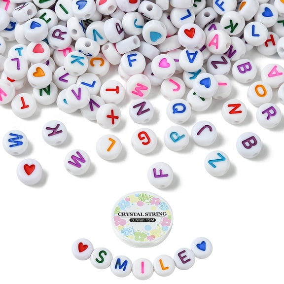 1Bag DIY Bracelet Making Kits Including Letter & Heart Flat Round Acrylic Beads Elastic Thread White 550Pcs/bag