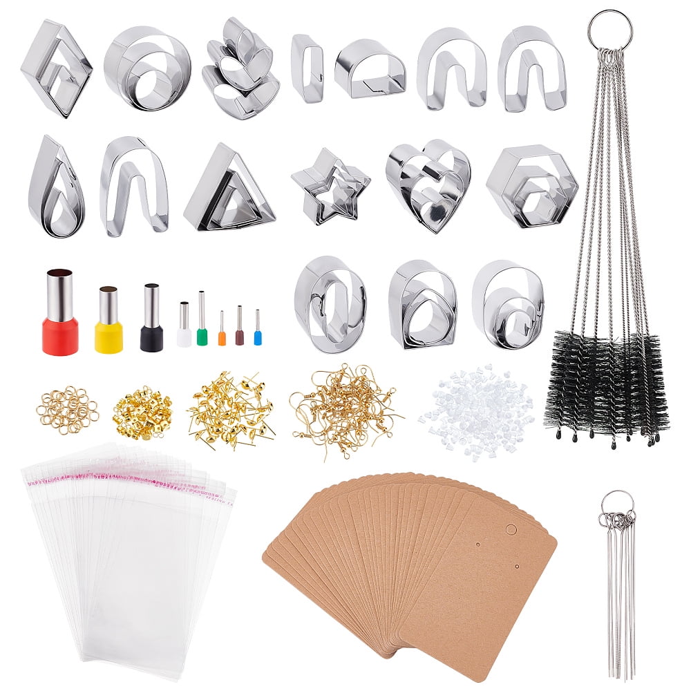 1Bag DIY Earring Making Finding Kit Including Column Clay Cutter Sets Nylon Brushes Plastic & Iron Ear Nuts Nozzle Cleaner Mixed Color