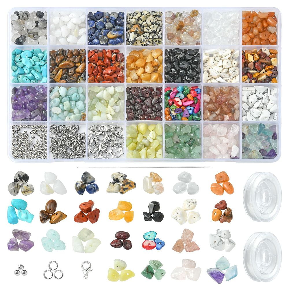 1Bag DIY Mixed Stone Bracelet Making Kit Including Gemstone & Natural Shell Chips Beads Alloy Clasps