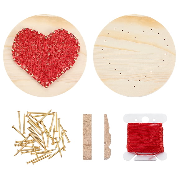 1Bag DIY String Art Kits Including Wooden Board Metal Nails Polyester Thread Mixed Color Heart 16x2.5mm Pin: 1mm 38pcs