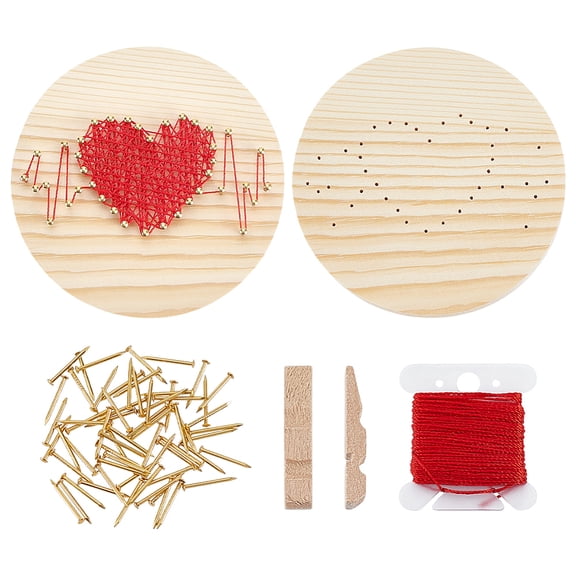 1Bag DIY String Art Kits Including Wooden Board Metal Nails Polyester Thread Mixed Color Heart 16x2.5mm Pin: 1mm 63pcs