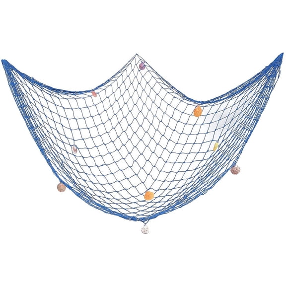 1Bag Fish Net Wall Decoration with Shell Ocean Themed Wall Hangings Fishing Net Party Decor for Pirate Party Photographing Decoration Medium Blue 2x1m