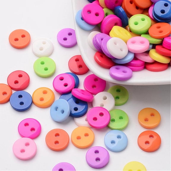 1Bag Flat Round 2-Hole Buttons Resin Button Mixed Color about 9mm in diameter hole: 1mm about 2000pcs/bag