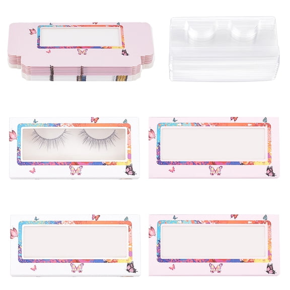 1Bag Foldable Creative Kraft Paper Box Eyelash Boxes with Plastic Clear Window Rectangle with Butterfly Pattern Mixed Color 11x5.3x15cm 2 colors 10sets/color 20sets/bag