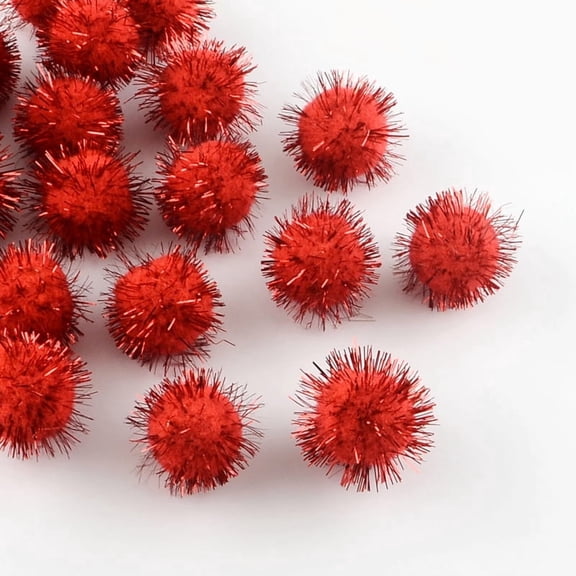 1Bag Handmade DIY Craft Pom Pom Yarn Pom Pom Balls with Metallic Cord Red 15mm about 1000pcs/bag