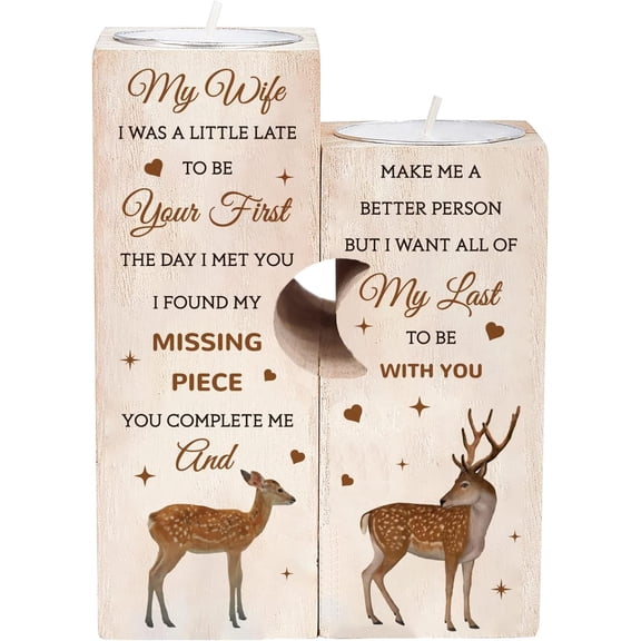 1Bag Love Series Wooden Candle Holder and Candles Set for Home Decorations Rectangle with Word Reindeer Pattern 2sets/bag
