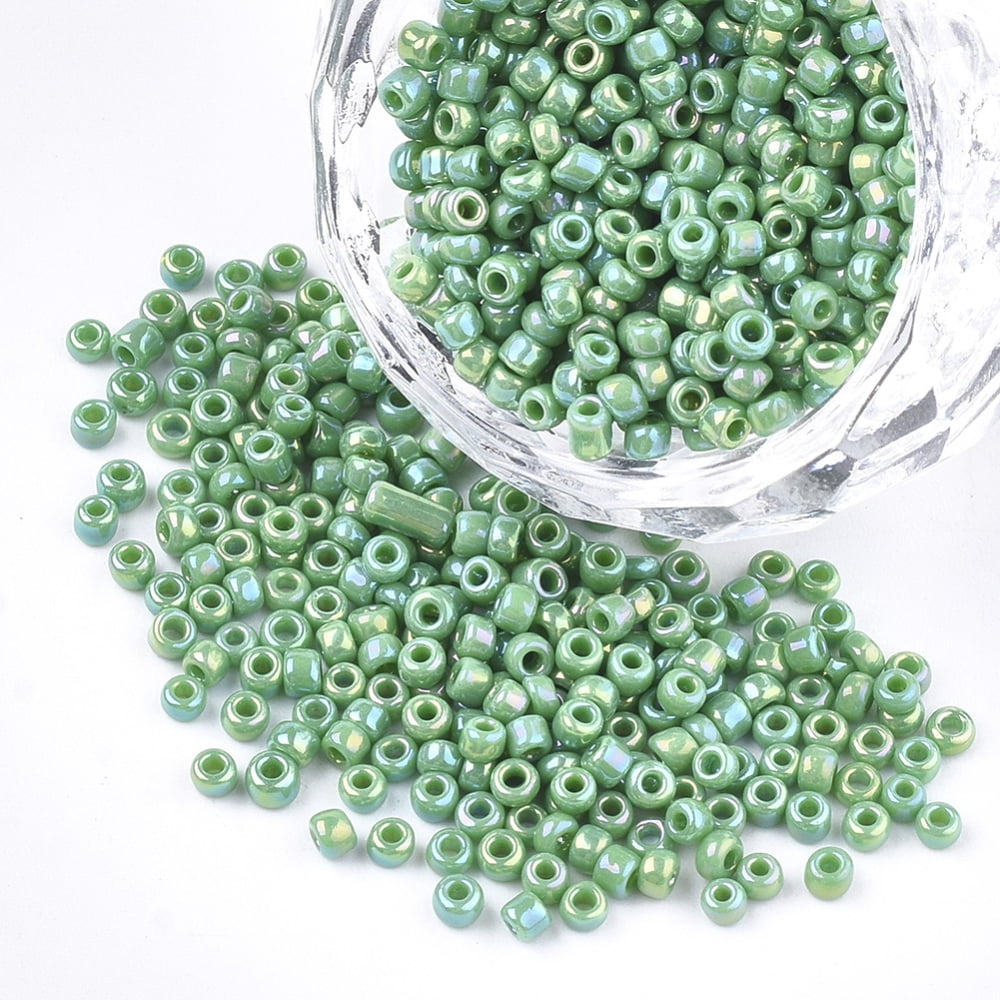 1Bag Opaque Glass Seed Beads Rainbow Plated Round Medium Sea Green 4mm Hole: 1.5mm 4500pcs/bag