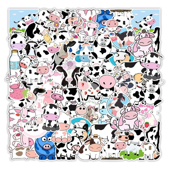 1Bag PVC Adhesive Stickers for Suitcase Skateboard Refrigerator Helmet Mobile Phone Shell Cow Pattern 5~8x5~8cm 50pcs/bag