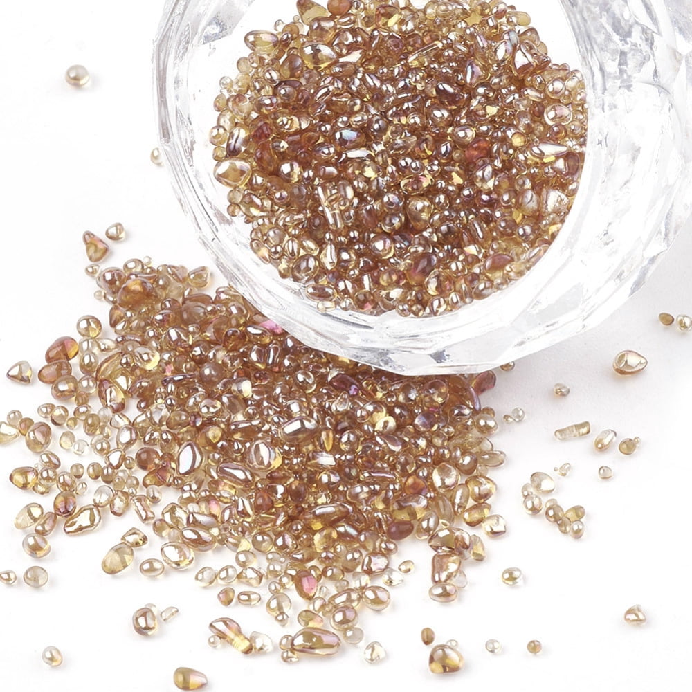 1Bag Plated Glass Seed Beads For Nail Art Decoration Accessories No Hole/Undrilled Chip Sandy Brown 1.5~5x1.5~2x1.5~2mm 450g/bag