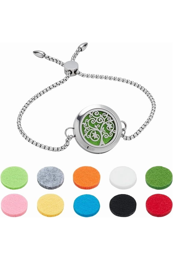 1Bag Stainless Steel Slider Bracelets Essential Oil Diffuser Bracelets for Women Flat Round with Perfume Pads Mixed Color Inner Diameter: 3 inch