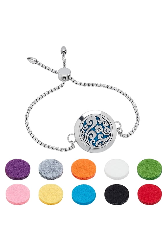 1Bag Stainless Steel Slider Bracelets Essential Oil Diffuser Bracelets for Women Flat Round with Perfume Pads Mixed Color for diy