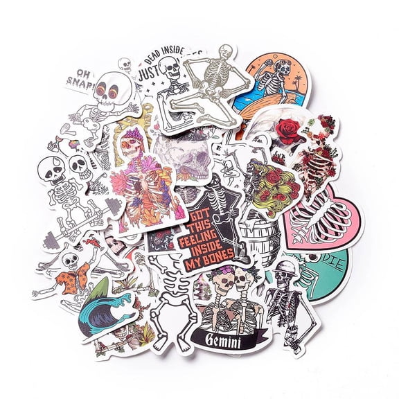 1Bag Waterproof Self Adhesive Paper Stickers for Suitcase Skateboard Refrigerator Helmet Mobile Phone Shell Skull Pattern 44~75x40~67x0.2mm 50pcs/bag