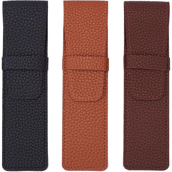 1Bags 3 Colors Leather Pen Case Fountain Pen Sleeve Pouch Holder Single Pen Bag Case Portable Pencil Bag for Stylus Touch Pen Ballpoint Pen 17545mm