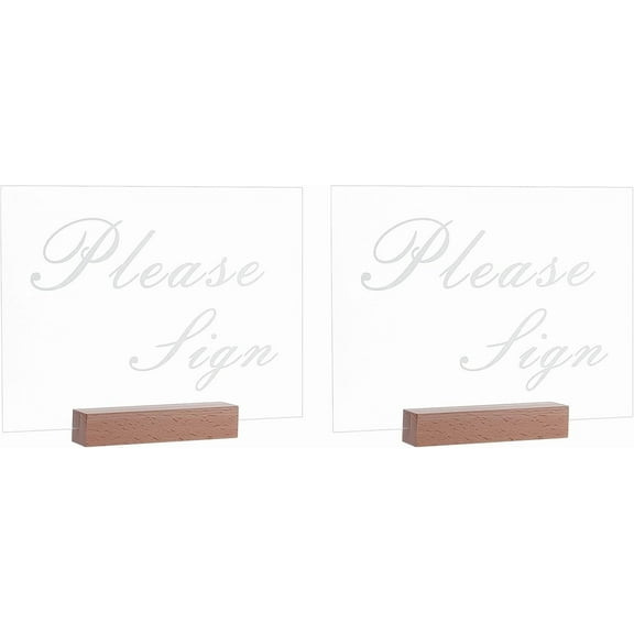 1Bags 4Pcs Wedding Sign Guest Book Table Sign 6x8 Acrylic Please Signs Clear Rectangle Modern Wedding Display with Beechwood Holder for Reception Ceremony Centerpiece