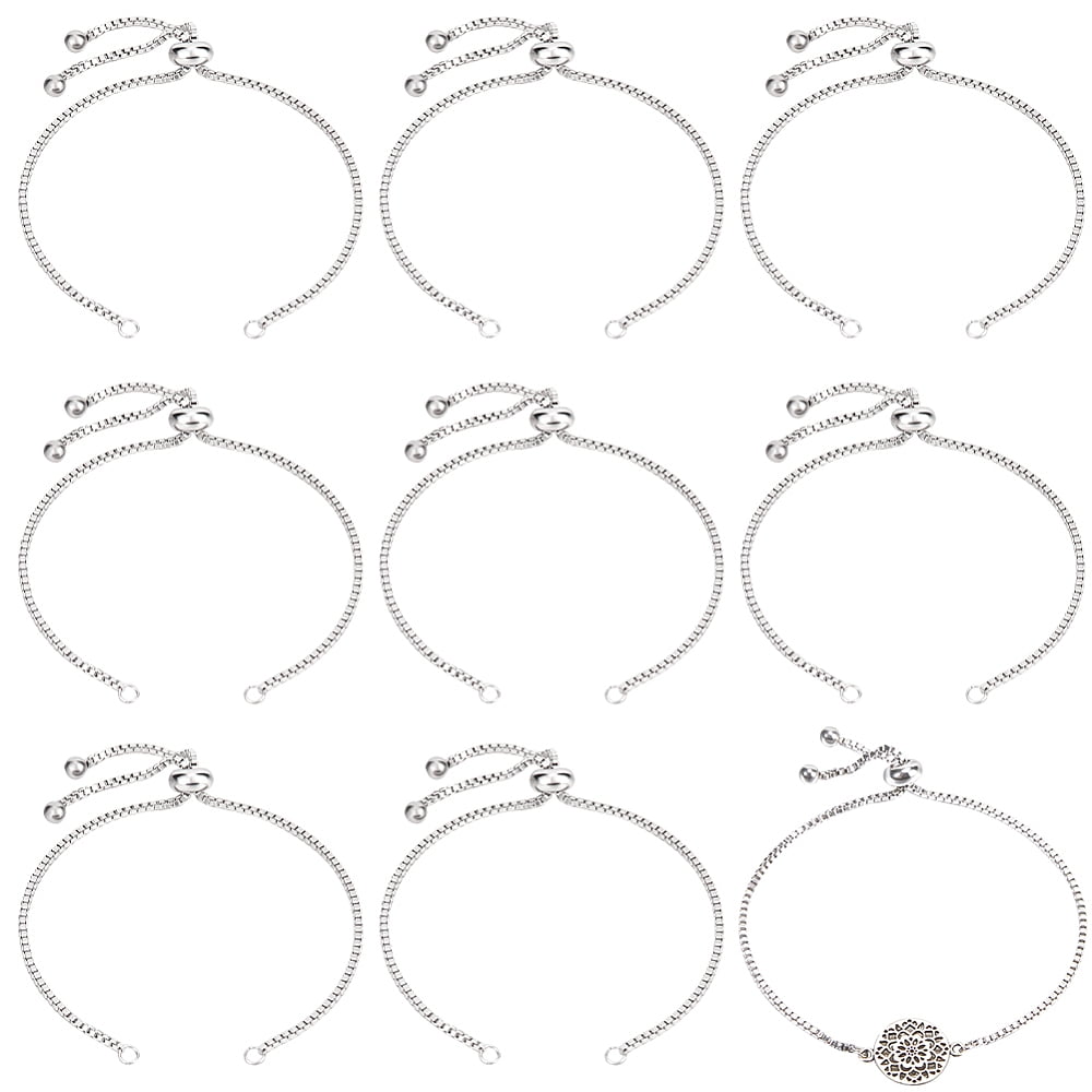 UNICRAFTALE 1Box 1 Box 10Pcs Adjustable Slider Bracelet Makings Stainless Steel Silver Slider Extender Chains with Ball Ends for Jewellery Making DIY Findings