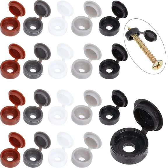 1Box 1 Box 200Pcs 5 Colors Shutter Screw Caps Plastic Hinged Cover Caps Fold Screws Snap Covers Washer Flip Tops Furniture Fence Hole Plug for Covering Screw Heads Decorative Protection(S)