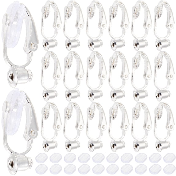 1Box 1 Box 36Pcs Silver Earring Converter Clip on Earrings Backs Brass with Comfort Pads Painless Earring Components Earring Clips for Non Pierced Ears Jewelry Making Supplies DIY Craft Beginner